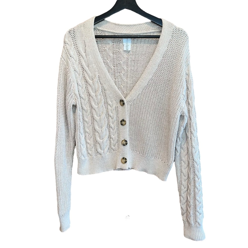 Joie Cable Knit Cop Cardigan Sweater Tan Button‎ Front Womens M